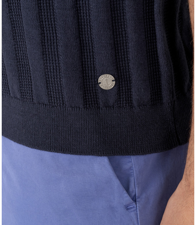 ELIH - Polo en maille fine fantaisie marine