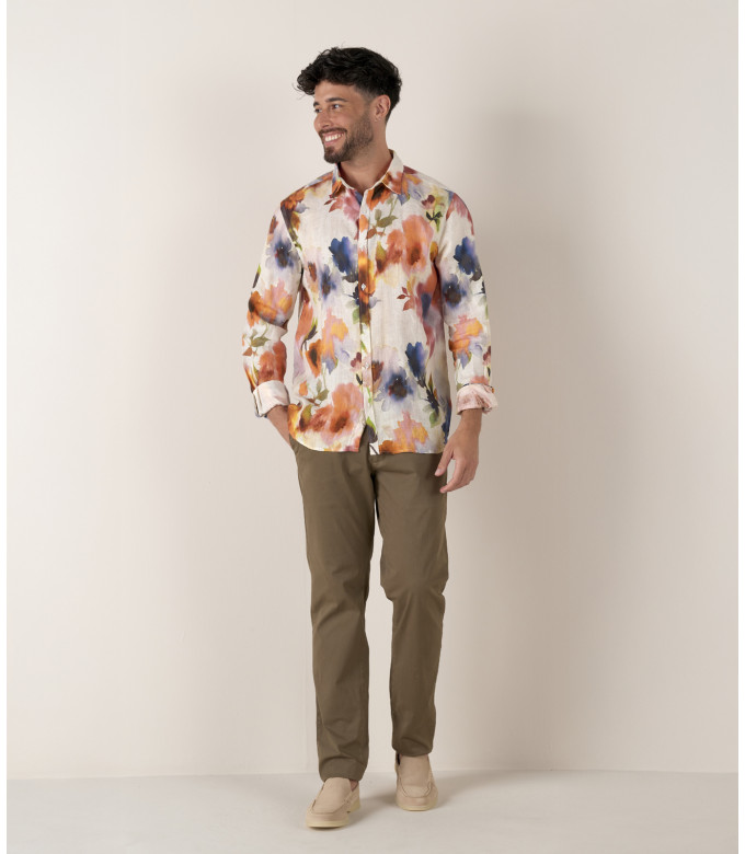 FLASH - Slim fit cotton chinos, khaki