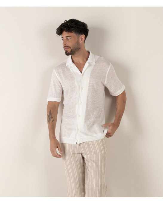 MAUPITI - Chemise manches courtes jersey lin écru