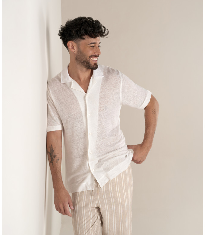MAUPITI - Chemise manches courtes jersey lin écru
