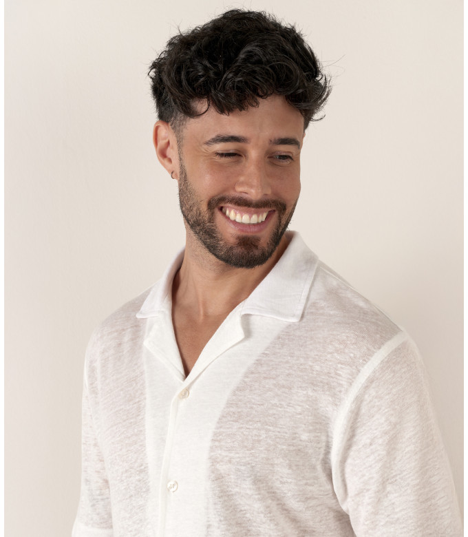 MAUPITI - Chemise manches courtes jersey lin écru