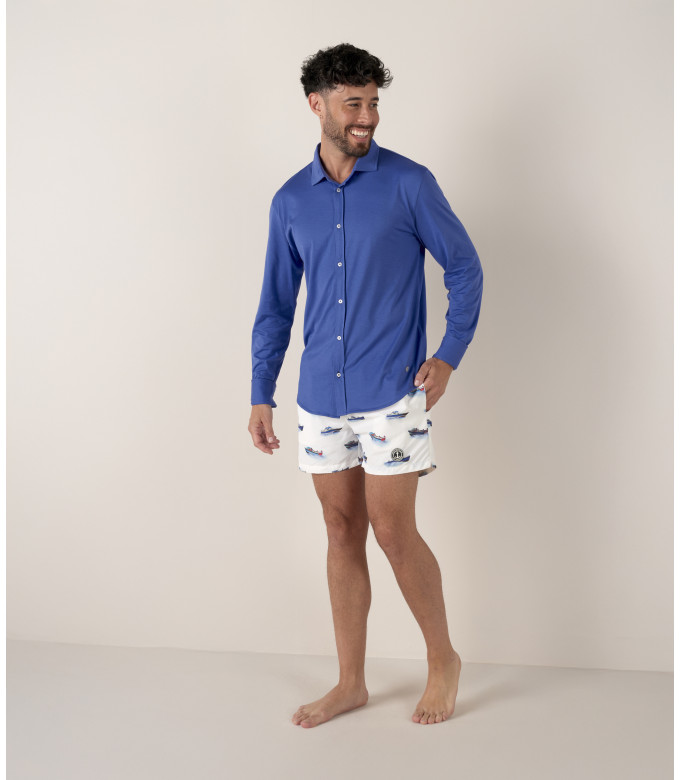 STUART - Chemise jersey coton slim-fit indigo