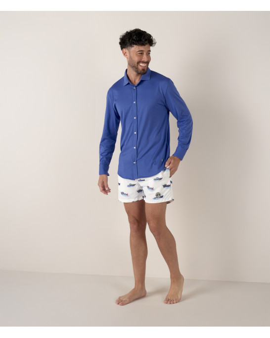 STUART - Chemise jersey coton slim-fit indigo