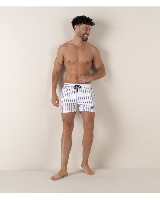 SID - Tennis stripes print white swimshorts