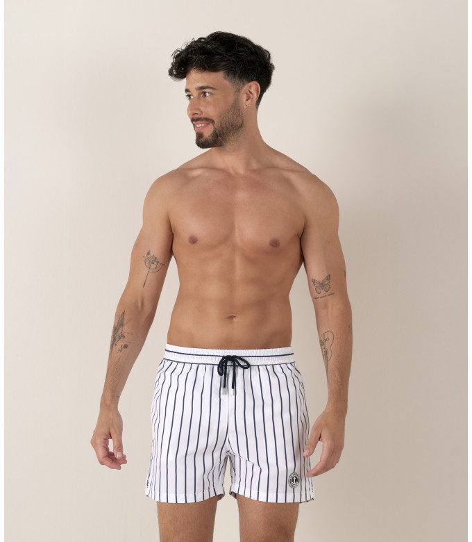 SID - Short de bain imprimé rayures tennis blanc