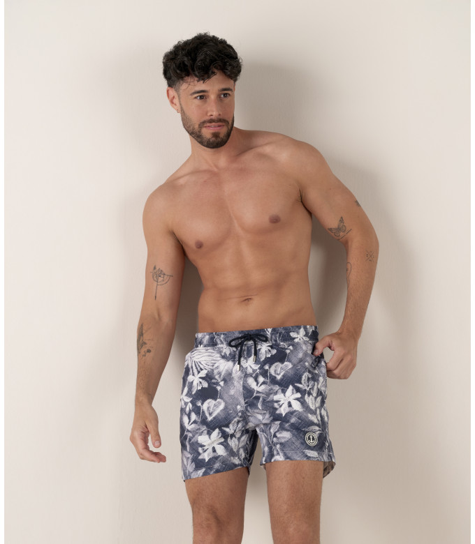LOVE - Short de bain imprimé fleurs marine