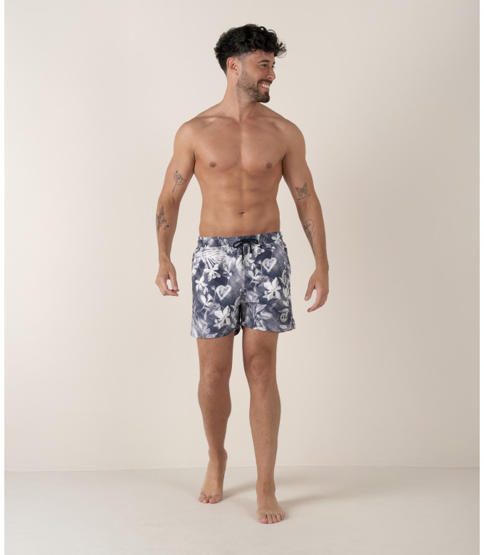 LOVE - Short de bain imprimé fleurs marine