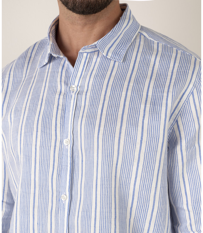 ITALIA - Chemise en lin mélangé rayé océan