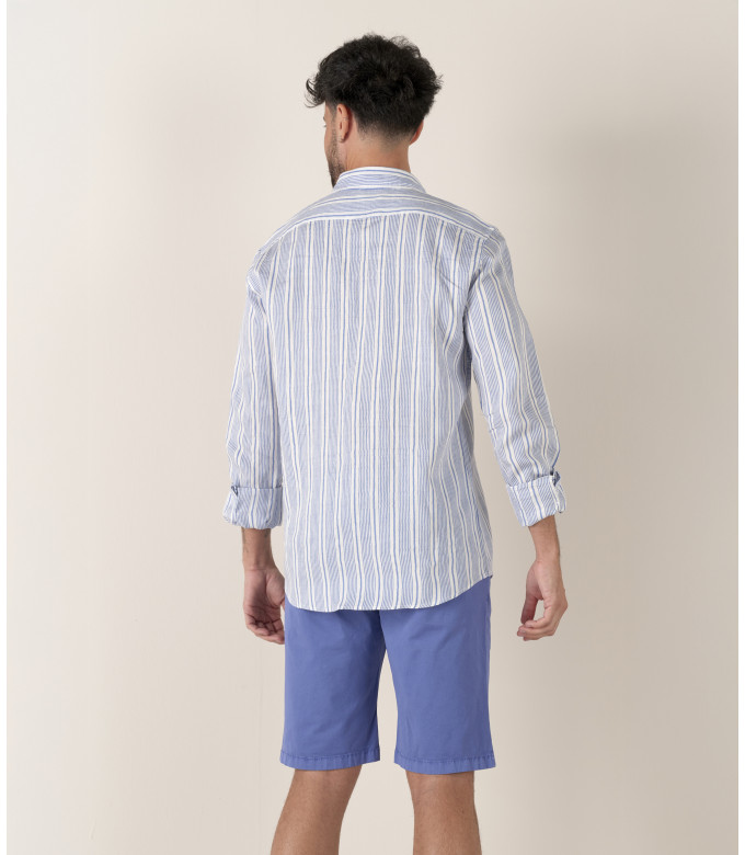 ITALIA - Chemise en lin mélangé rayé océan