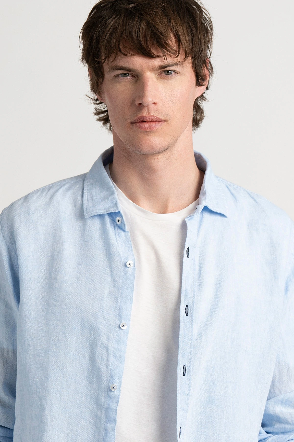 Chemise Homme manches longues unie bleu ciel slimfit|Europann