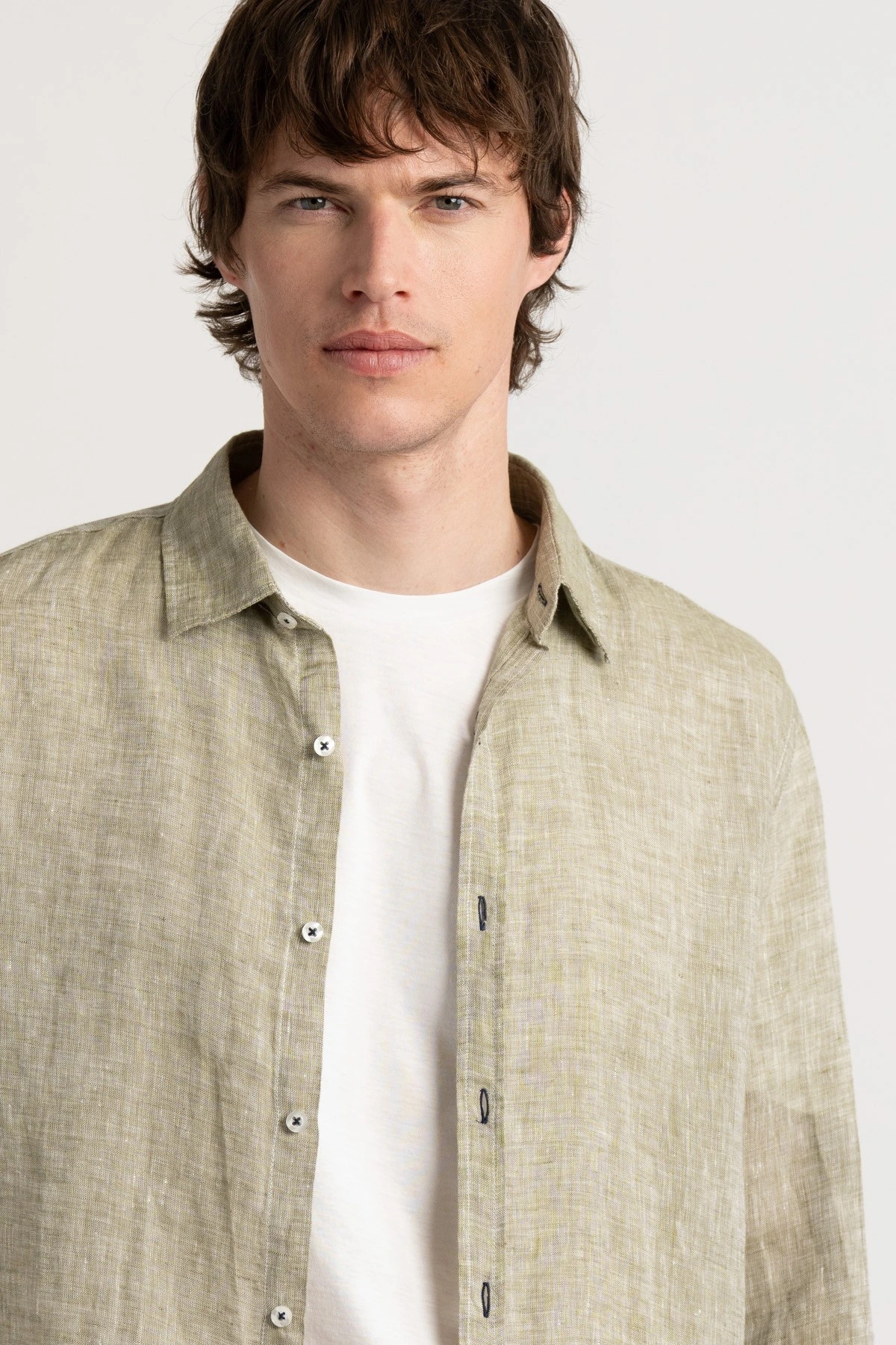 Chemise Homme manches longues unie kaki slimfit|Europann