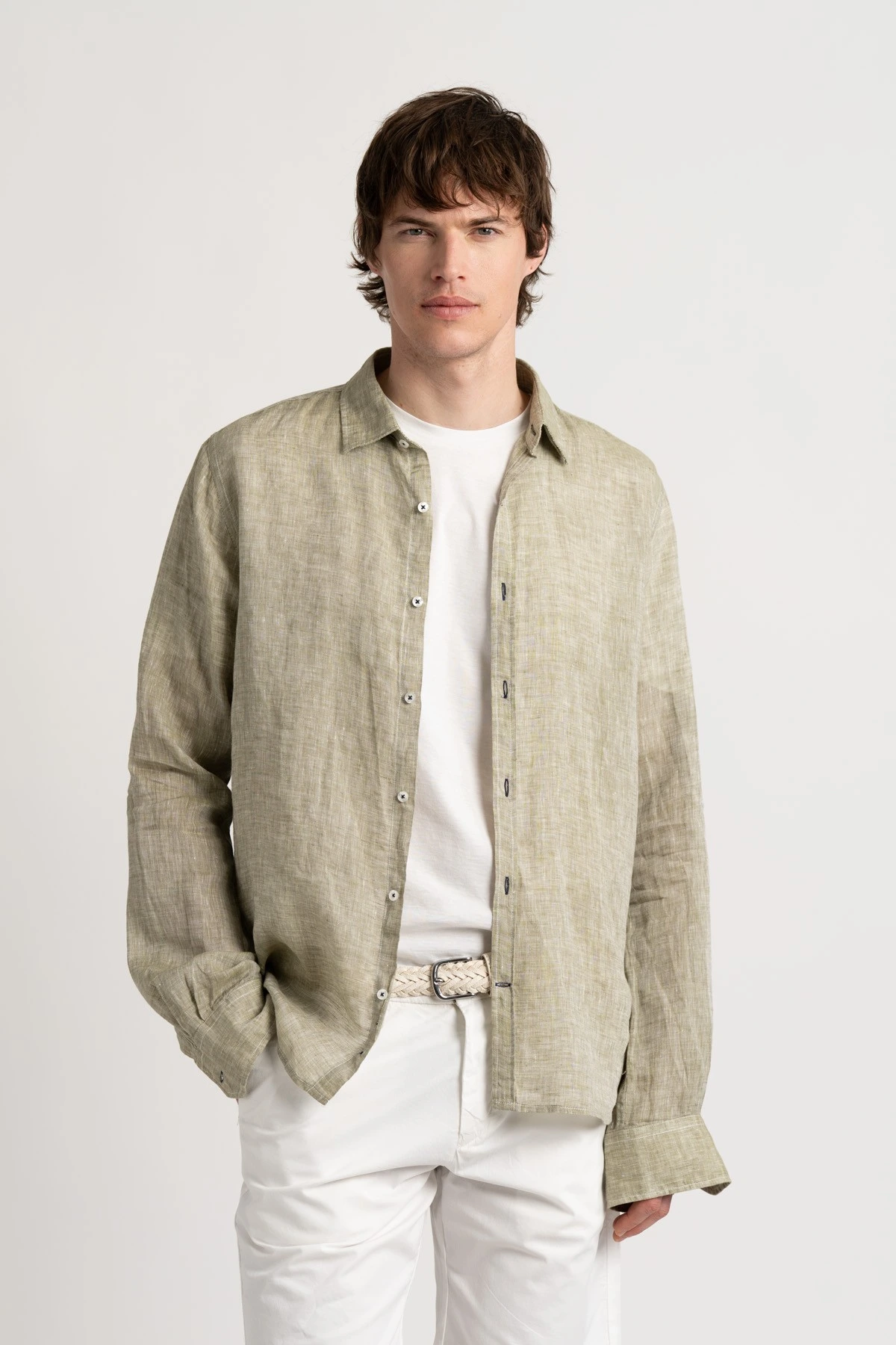 Plain kaki color long sleeves shirt for men | Quality brand Europann