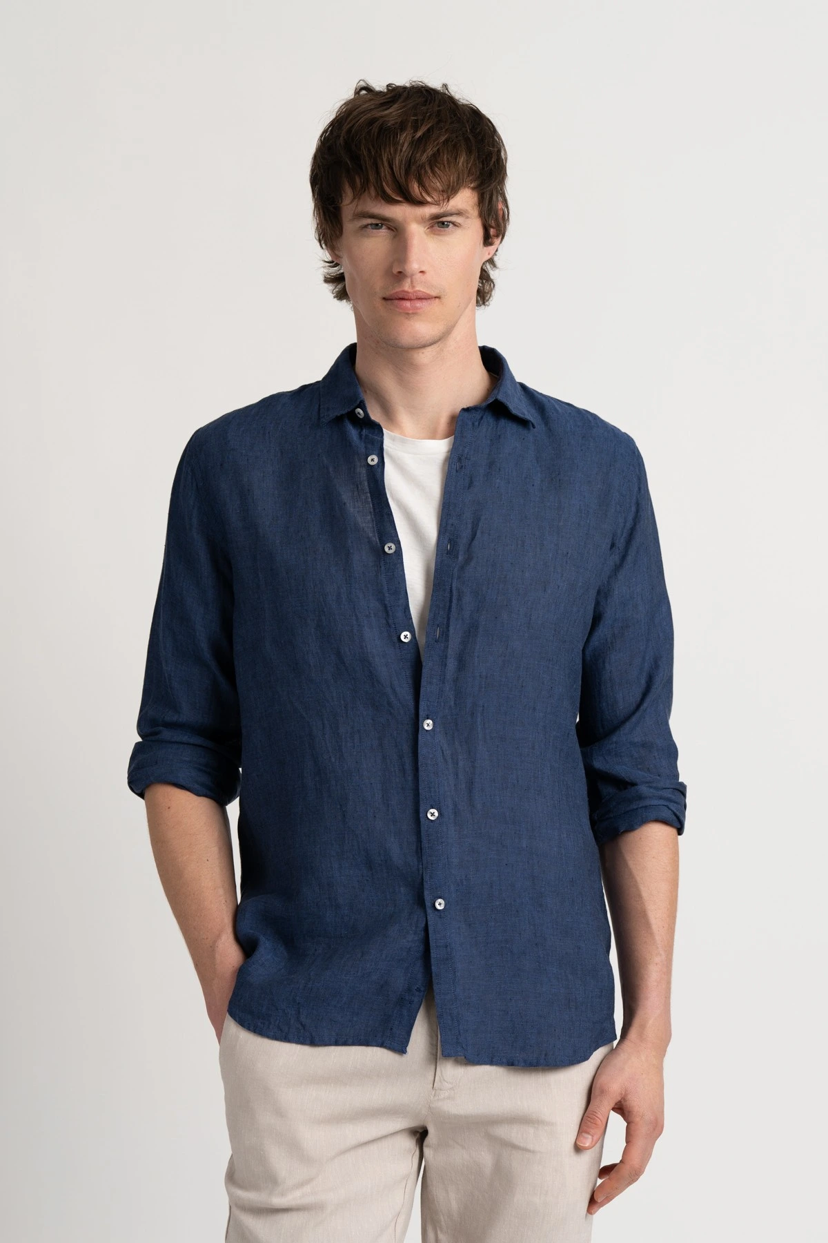 Chemise Homme manches longues unie marine slimfit|Europann