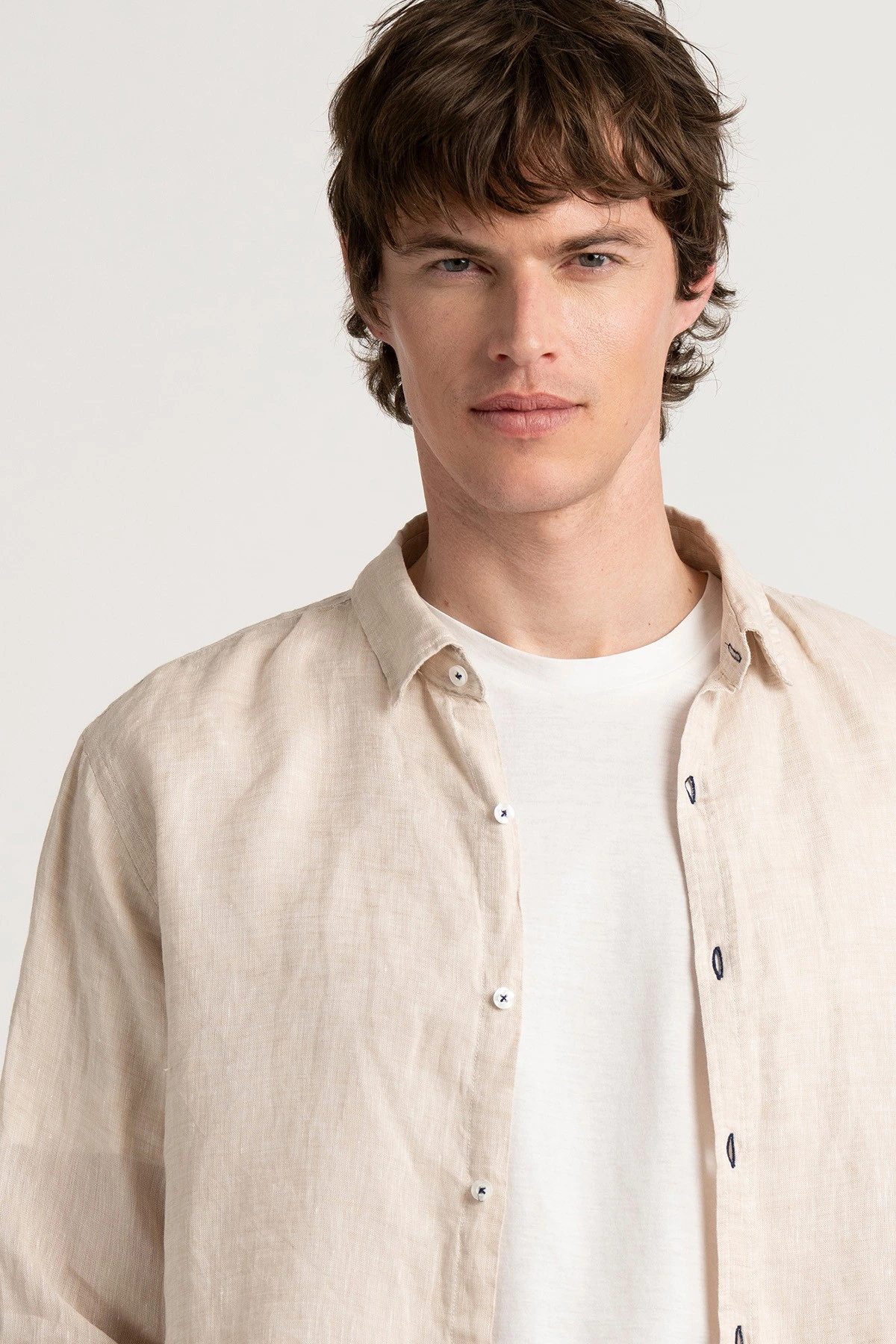 Chemise Homme manches longues unie beige slimfit|Europann