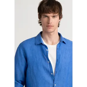 JONAS - Plain linen shirt royal blue