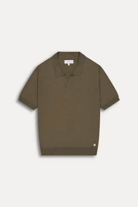 CORY - Fine knit khaki polo