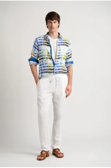 Chemise couleurs pantone Ross blanche en lin|Marque de qualité - Europann