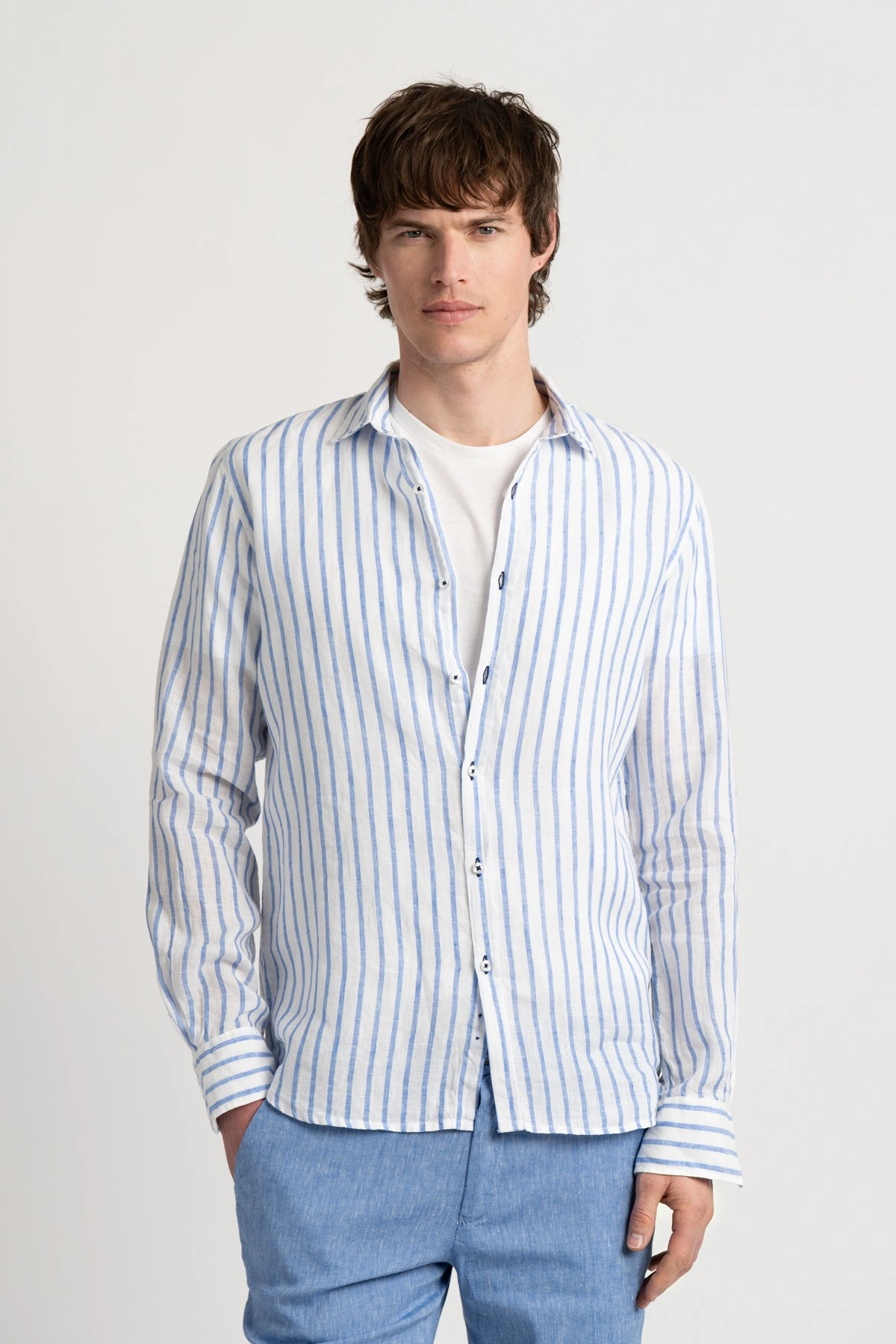 Men's striped white linen shirt |Quality brand Europann