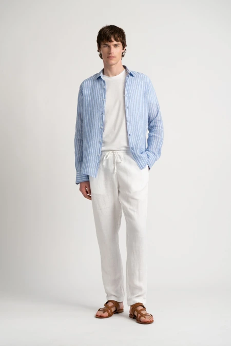 Men's striped blue linen shirt |Quality brand Europann