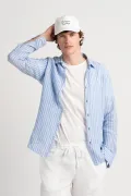 Men's striped blue linen shirt |Quality brand Europann