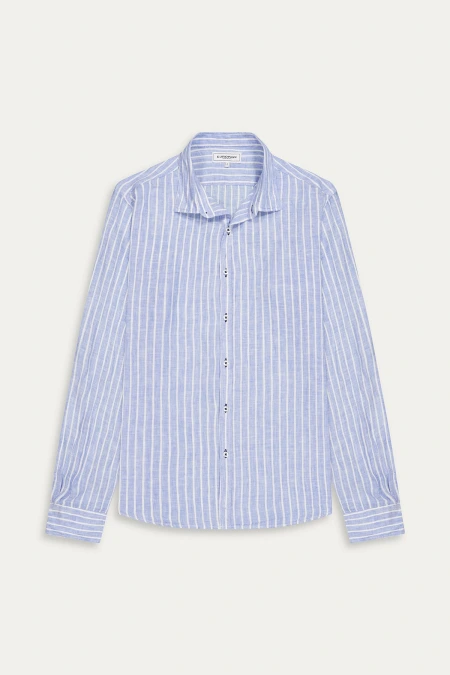 Men's striped blue linen shirt |Quality brand Europann