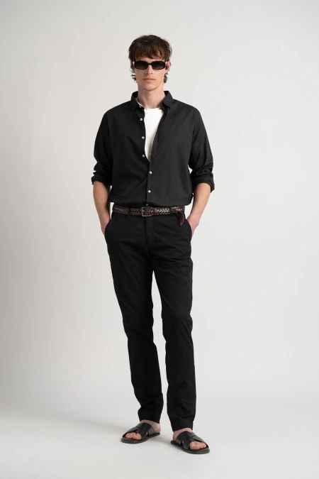 Chemise Homme manches longues unie noire slimfit|Europann 