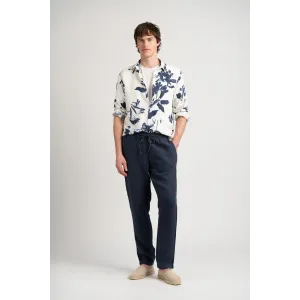 ROMA - Casual pants in navy linen