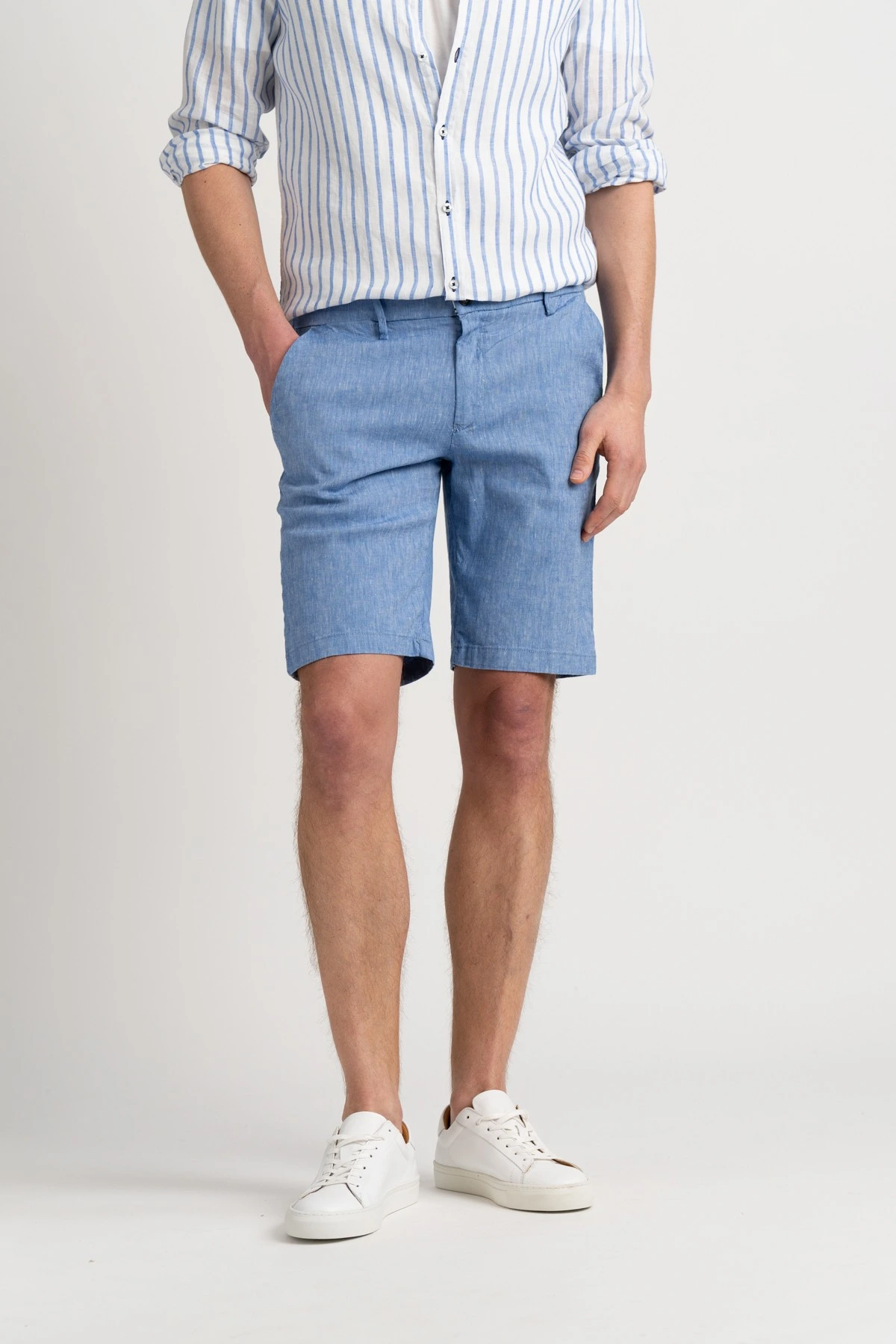Linen-blended men's blue bermuda |  Quality brand Europann