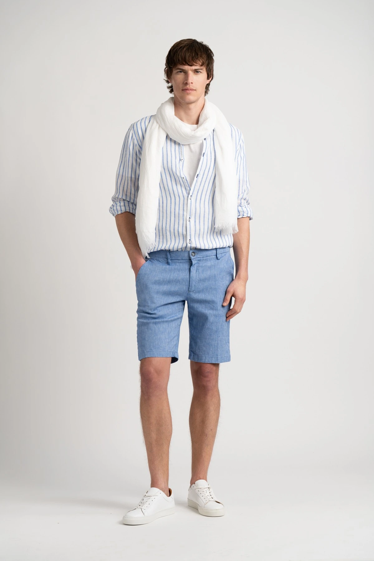 Linen-blended men's blue bermuda |  Quality brand Europann