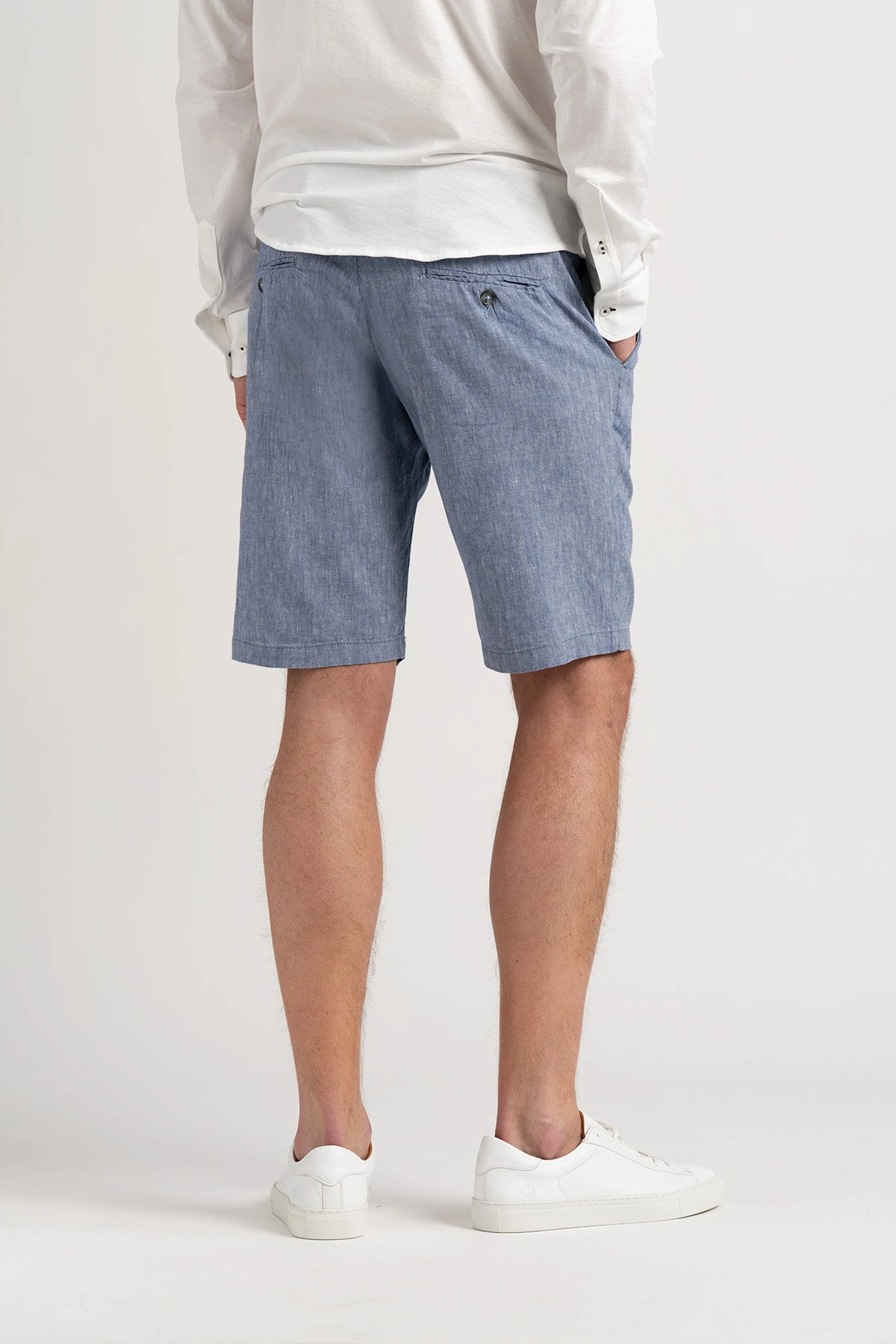 Linen-blended men's navy blue bermuda |  Quality brand Europann 