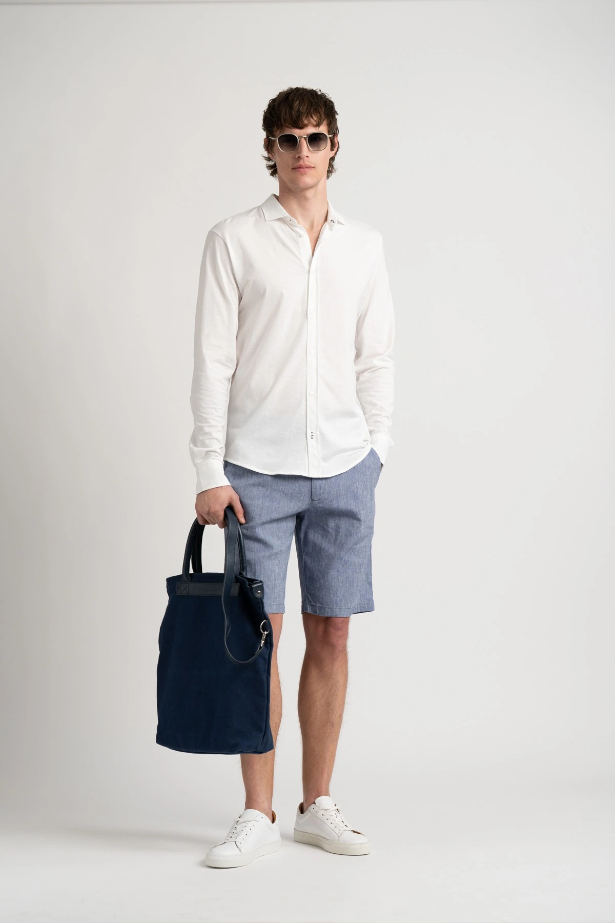 Linen-blended men's navy blue bermuda |  Quality brand Europann 