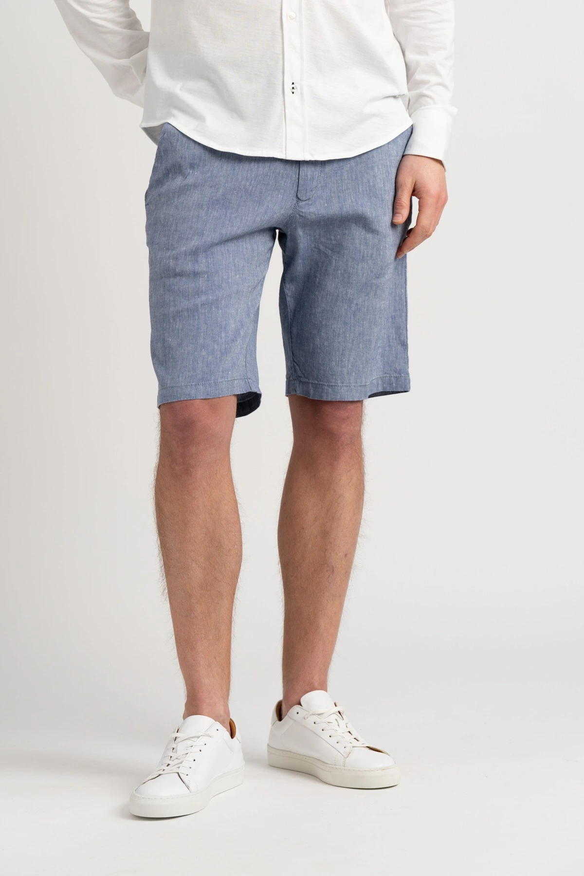 Linen-blended men's navy blue bermuda |  Quality brand Europann 