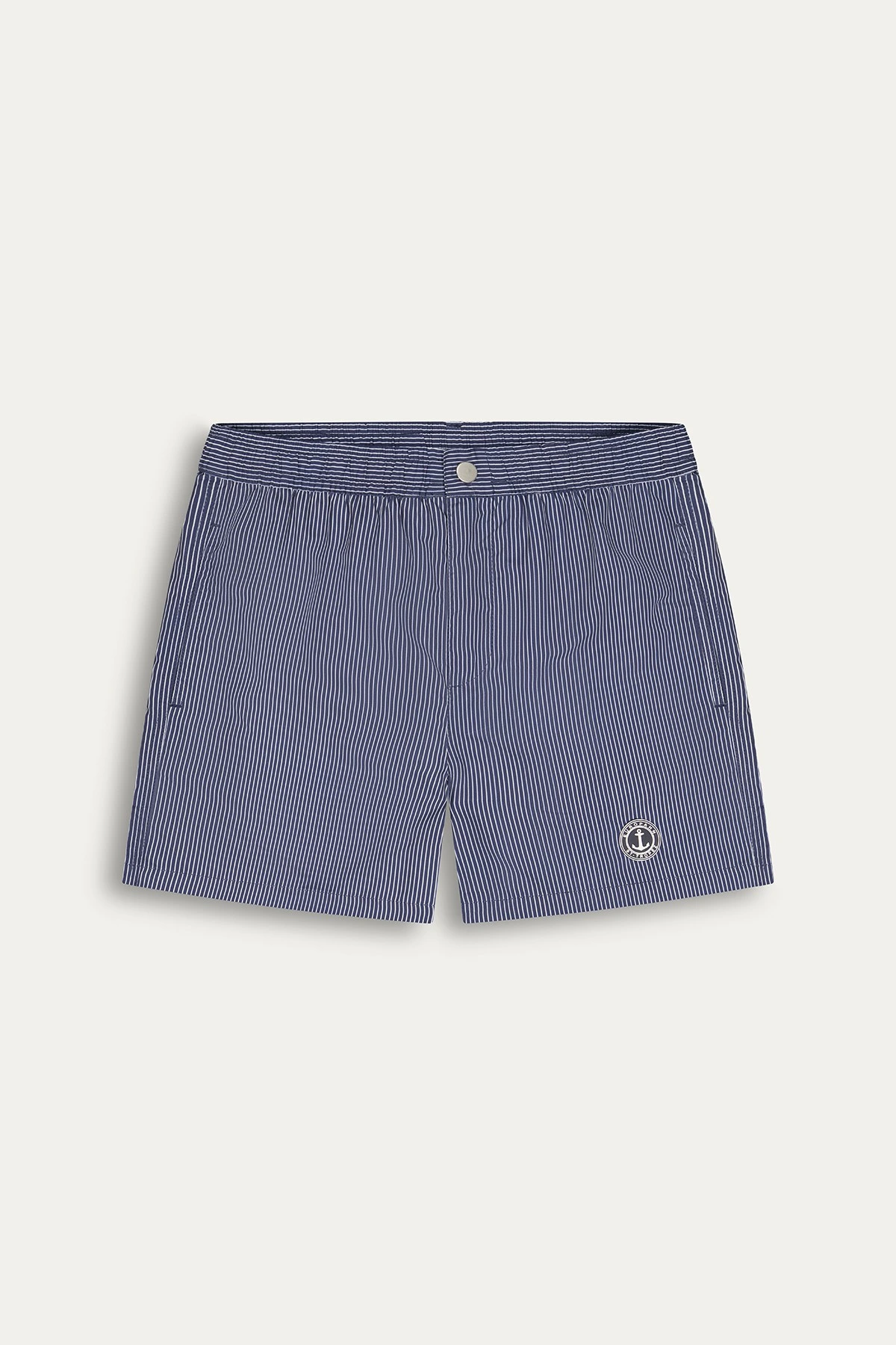 ELVIS - Striped short length navy swimshorts