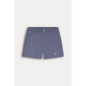 ELVIS - Striped short length navy swimshorts