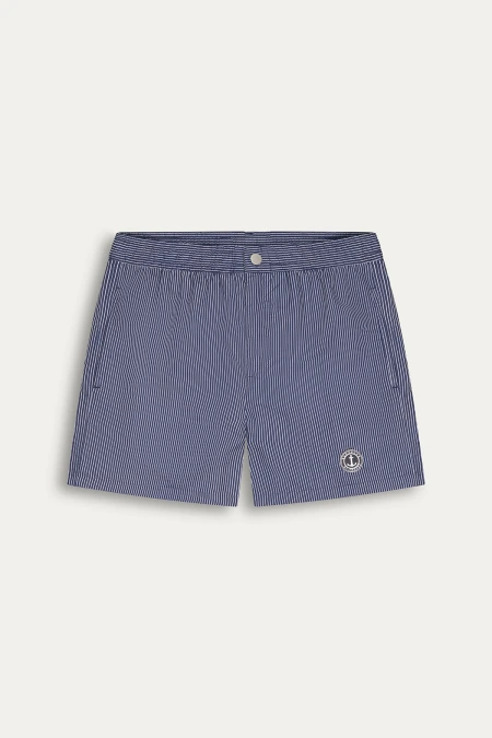 ELVIS - Striped short length navy swimshorts