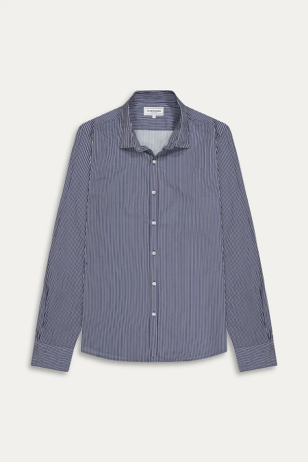MILAN - Cotton striped printed navy shirt