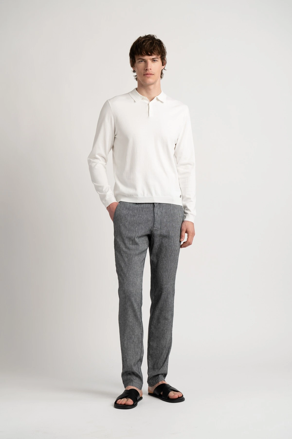 Pantalon chino slim en lin chiné Homme | Marque de qualité - Europann