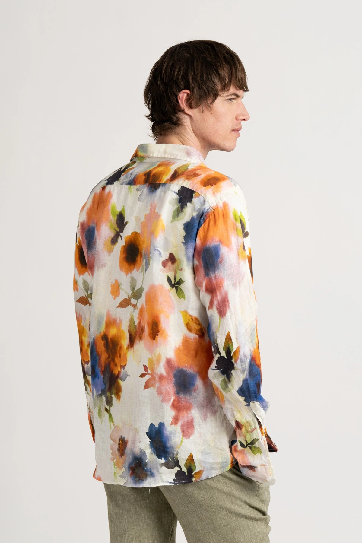 PAMPELONE - Linen shirt with orange flower print