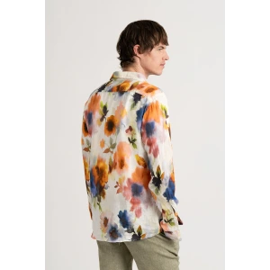 PAMPELONE - Linen shirt with orange flower print