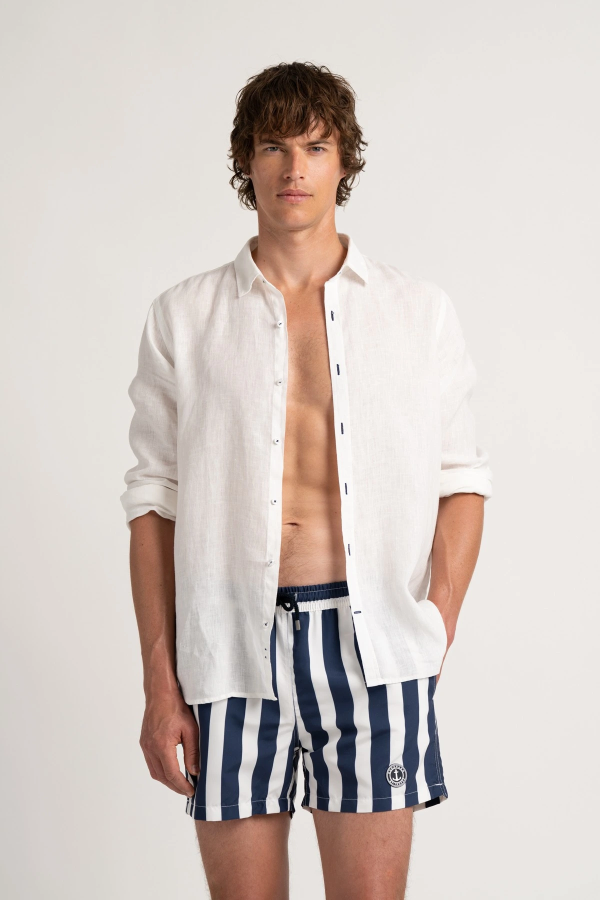 CALIFORNIA - Large stripes print navy swimshorts