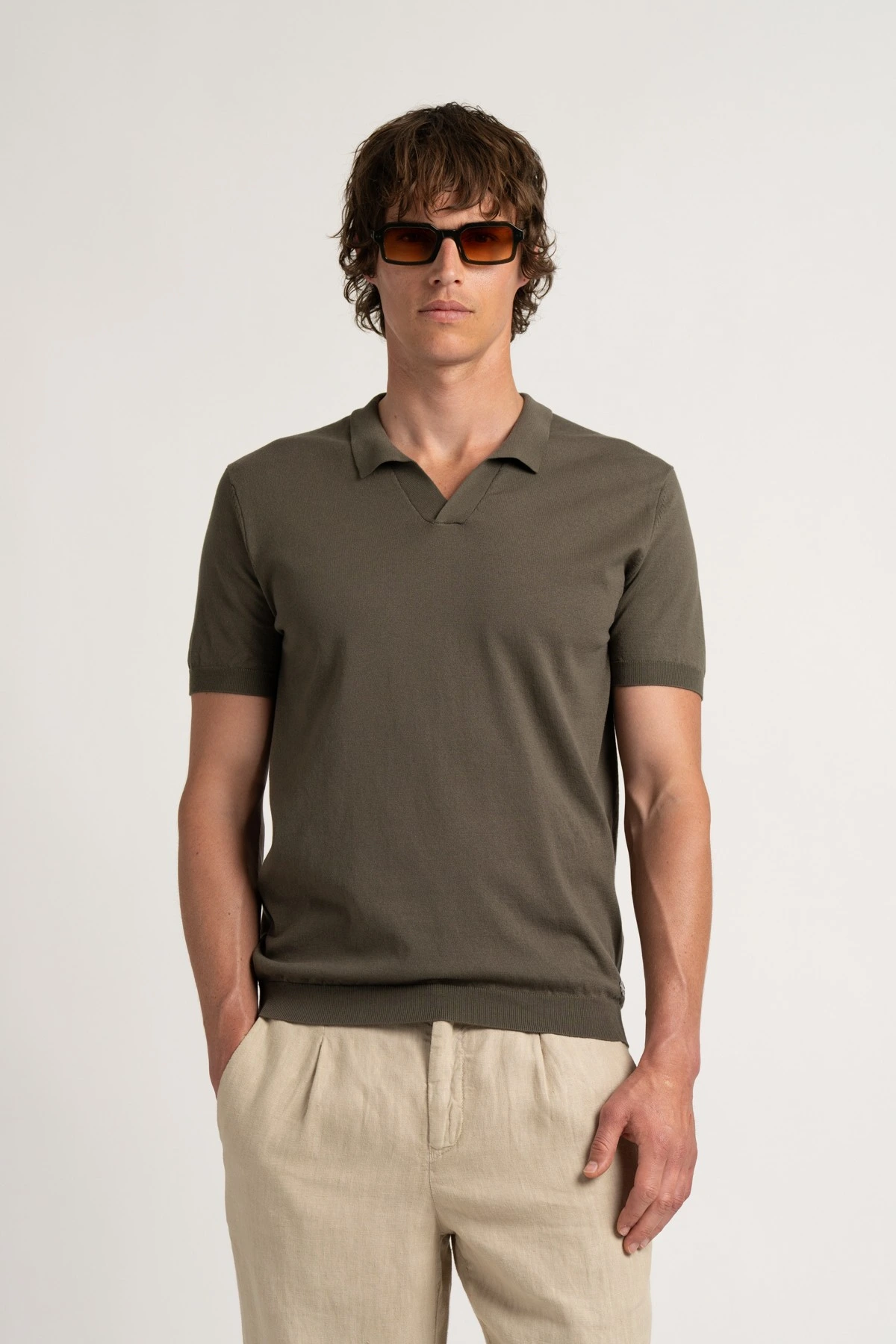 CORY - Fine knit khaki polo