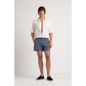 ELVIS - Striped short length navy swimshorts