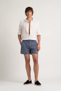 ELVIS - Striped short length navy swimshorts