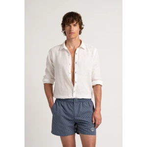 ELVIS - Striped short length navy swimshorts