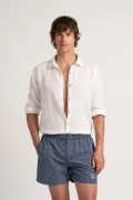 ELVIS - Striped short length navy swimshorts