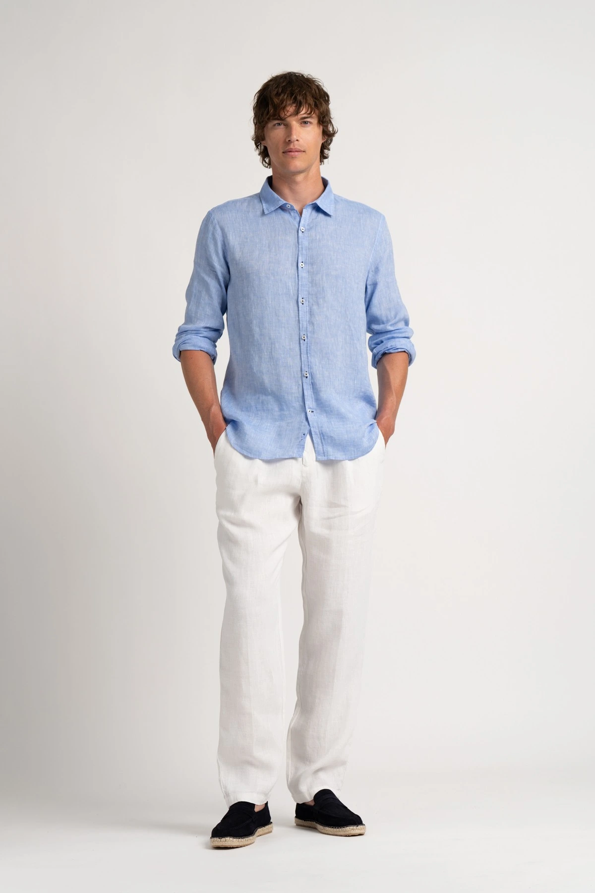 Chemise Homme manches longues unie bleue slimfit|Europann