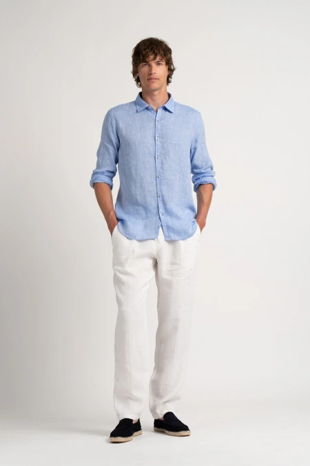 Chemise Homme manches longues unie bleue slimfit|Europann