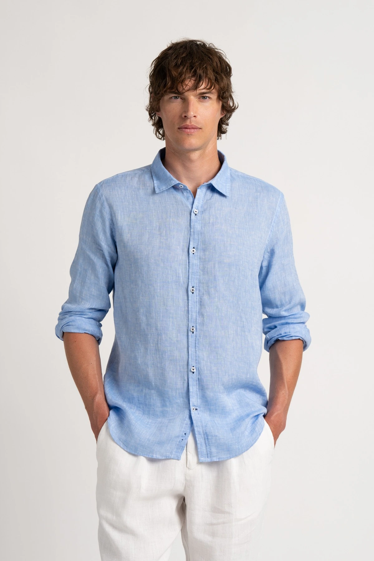 Chemise Homme manches longues unie bleue slimfit|Europann
