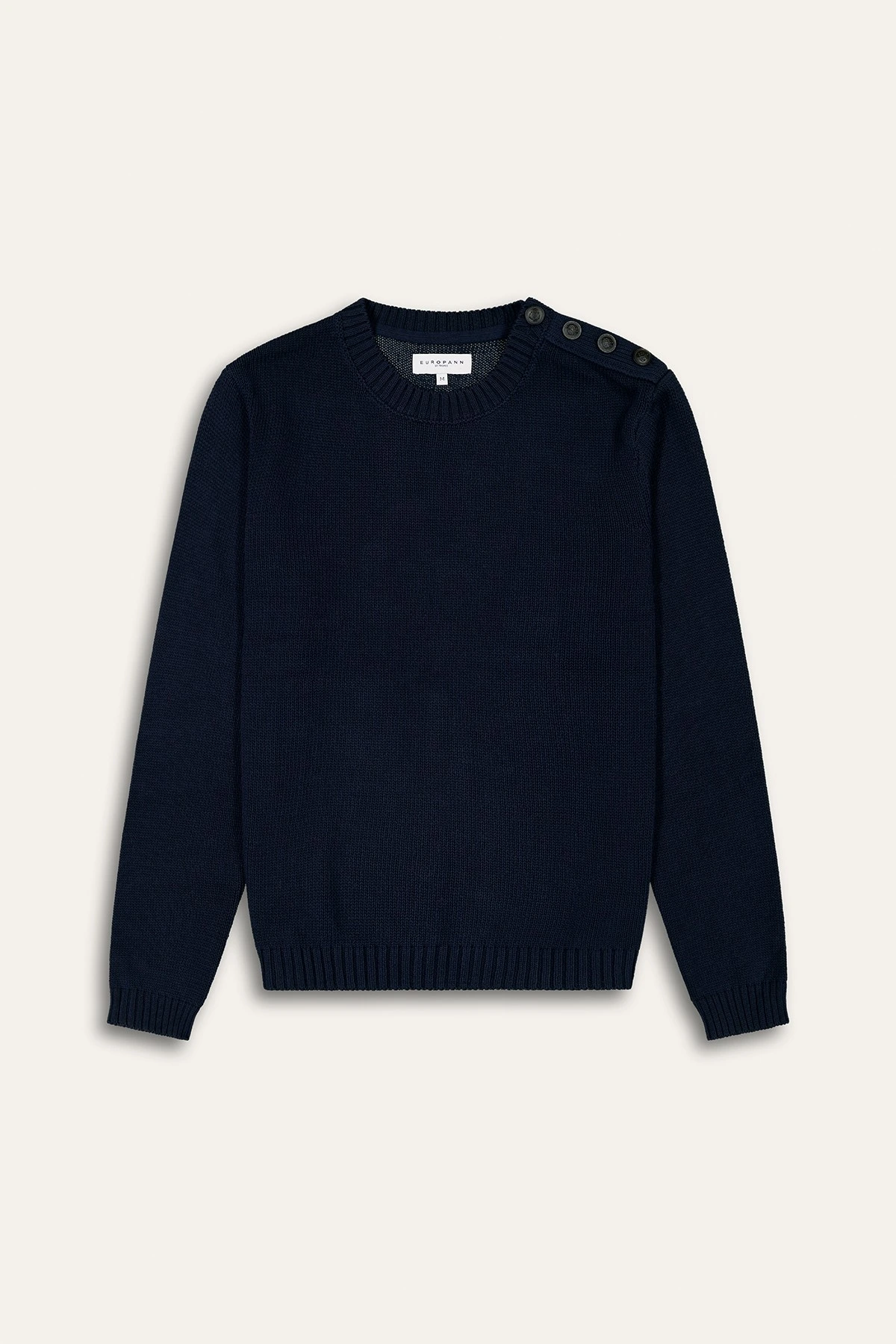 Pull col rond marine boutonné épaule Marque de qualité Europann