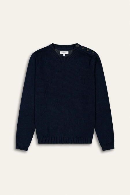 navy round sweater buttoned on the shoulder Quality brand Europann
